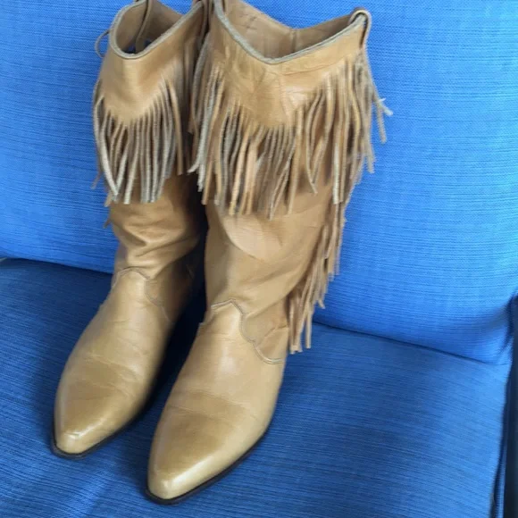 DINGO FRINGE CAMEL TAN LEATHER COWBOY BOOTS - Picture 2 of 4